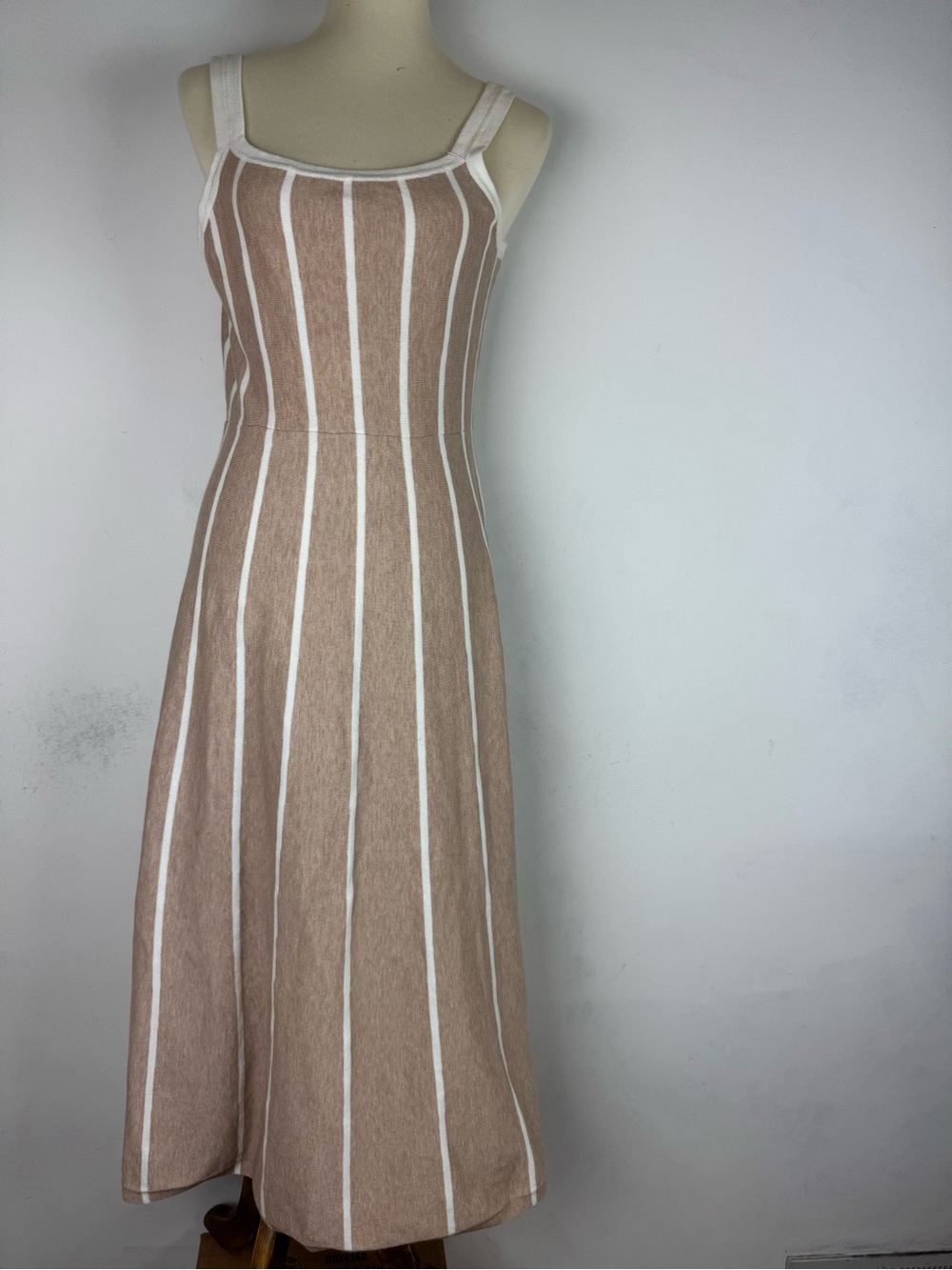 Sleeveless Striped Maxi Dress in Tan and White